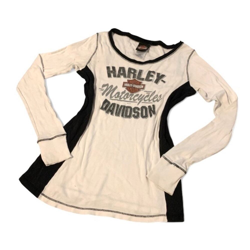 Harley-Davidson Y2K Women’s Fitted Long Sleeve Graphic Top Small
